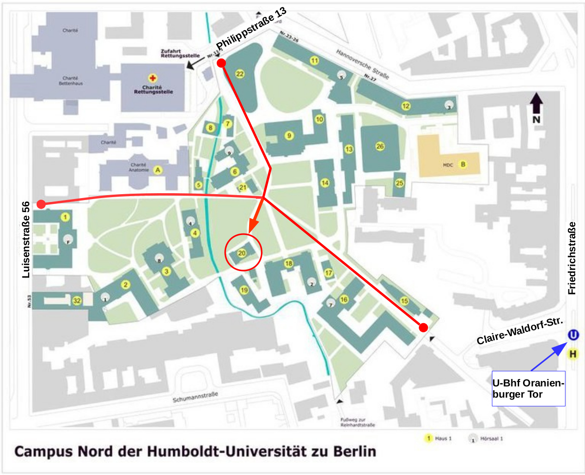How to navigate the campus towards the offices of the group.